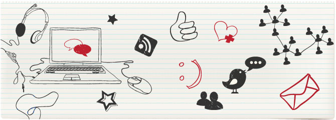 Web and social media doodles on notepaper
